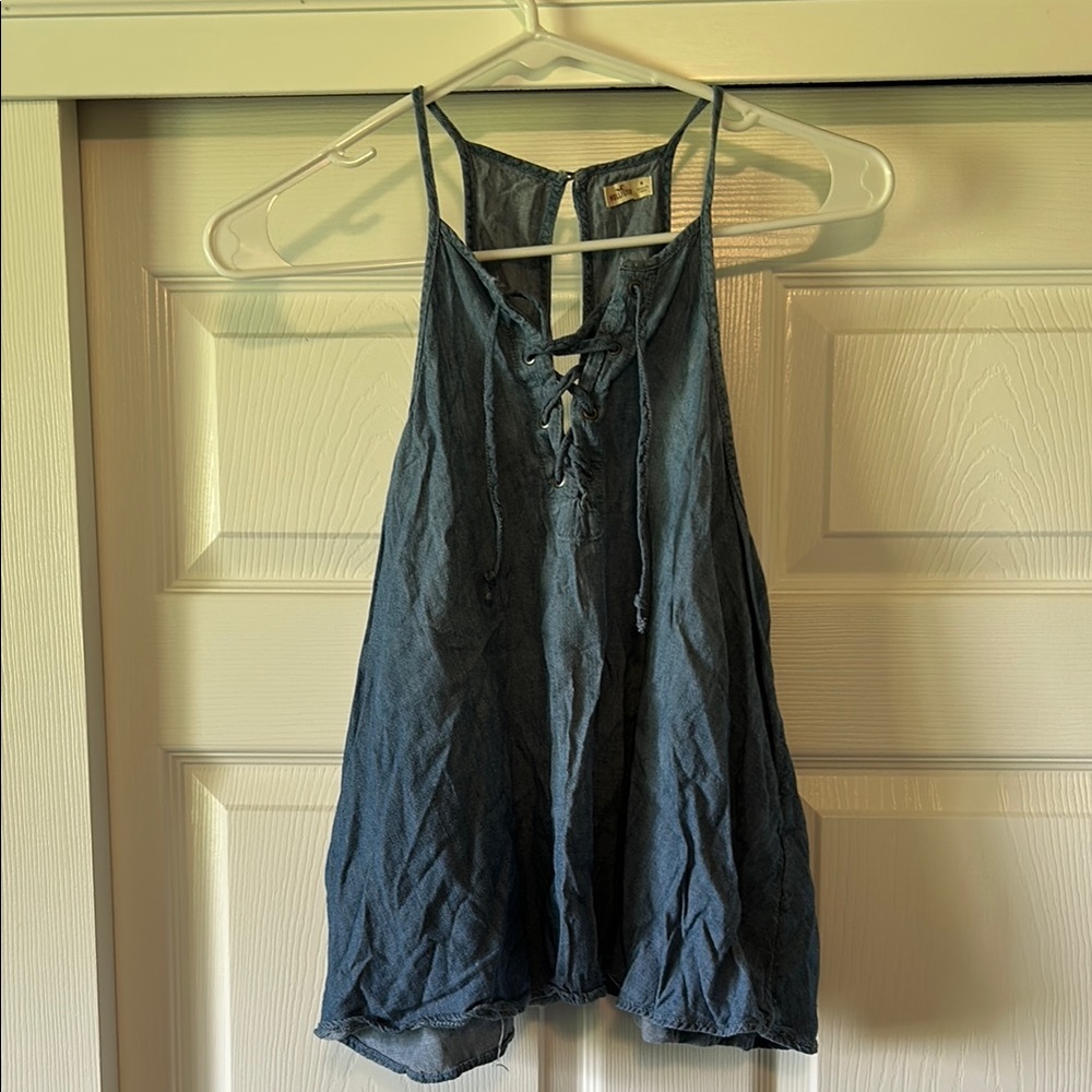Hollister Blue Sleeveless Tie Front Tank Top
